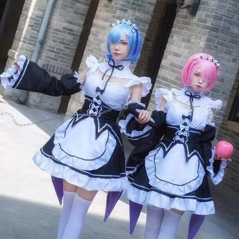 Anime Cosplay Rem - Anime Ram/Rem Lolita Maid Cosplay Costumes