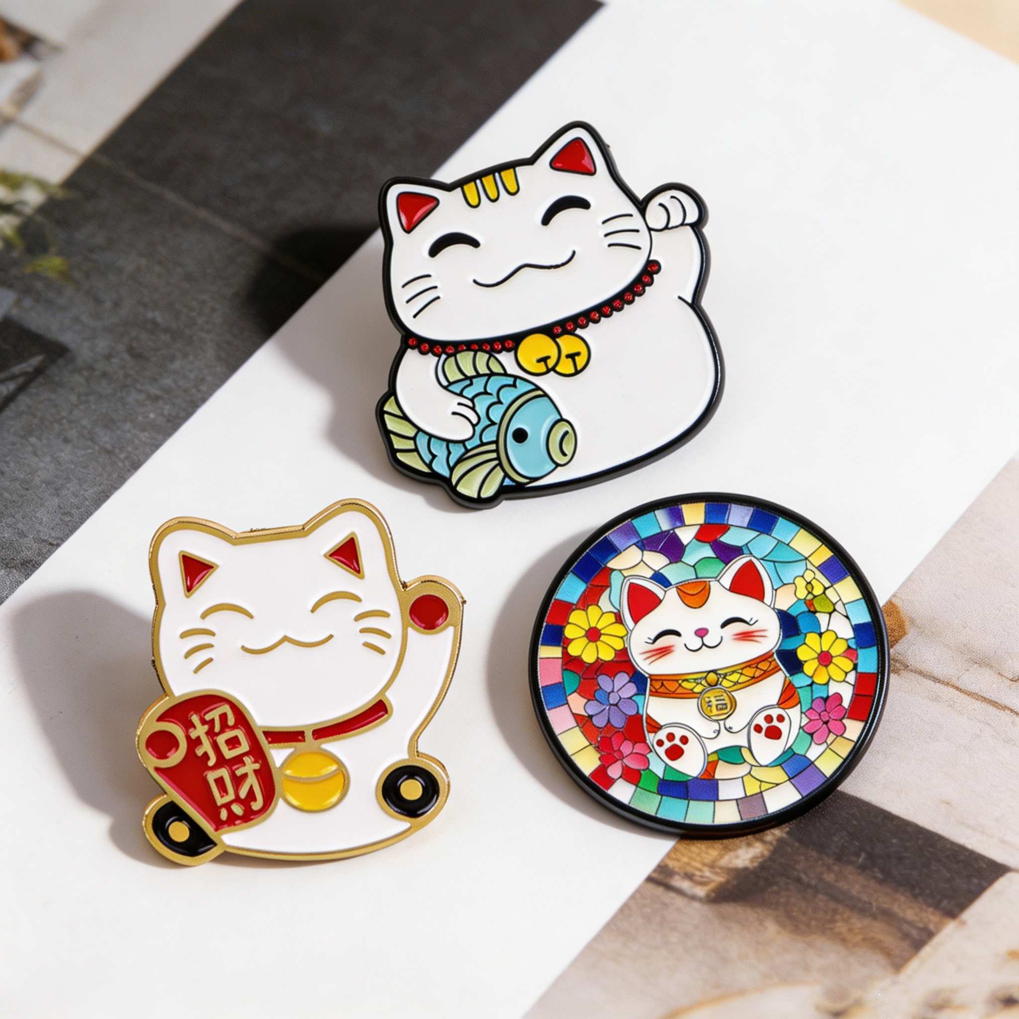 Naruto Headband Metal - 3pcs/Set Japanese Lucky Cat Enamel Pin