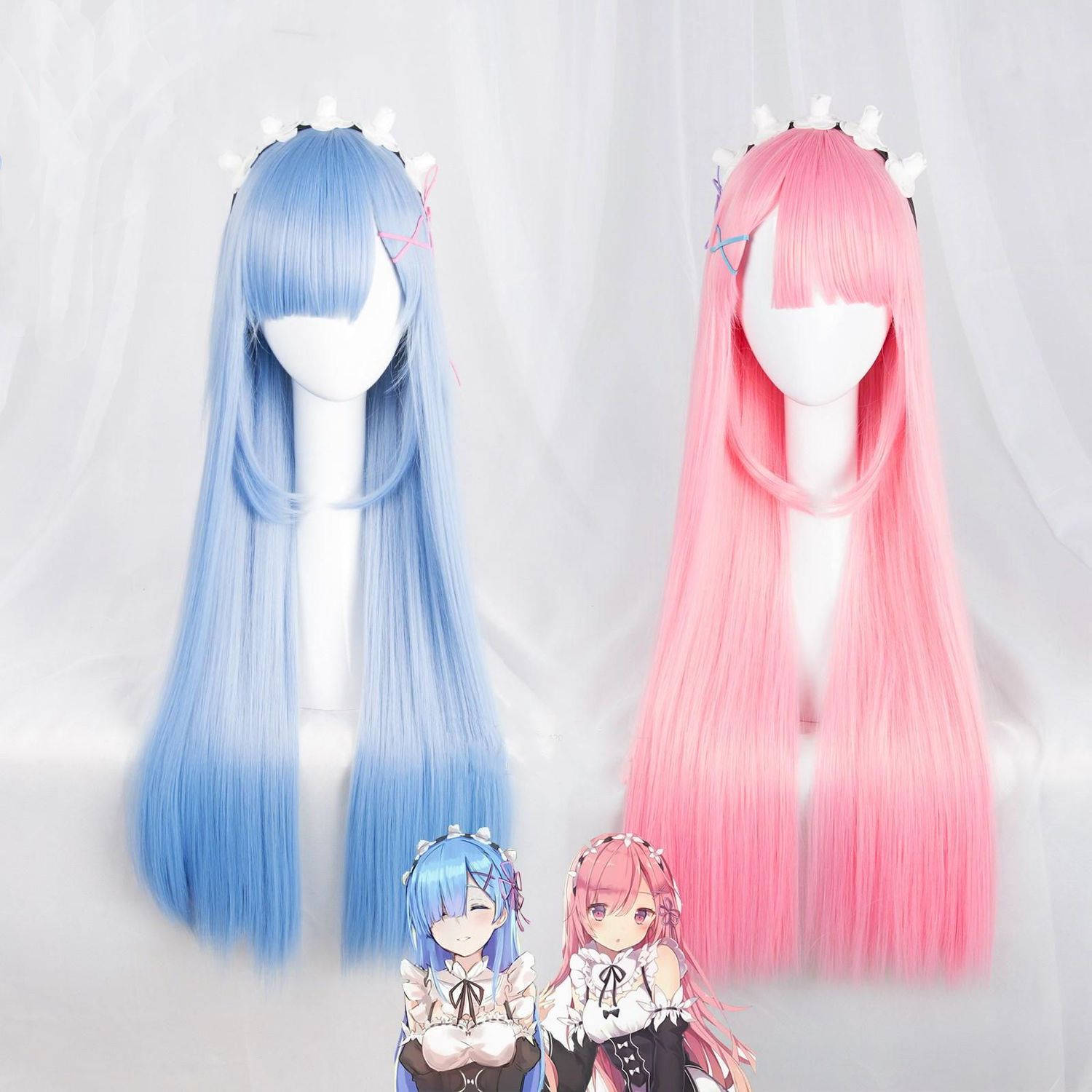 Re Zero Ram & Rem Cosplay Wig  - Anime Cosplay Rem avaliação e preço
